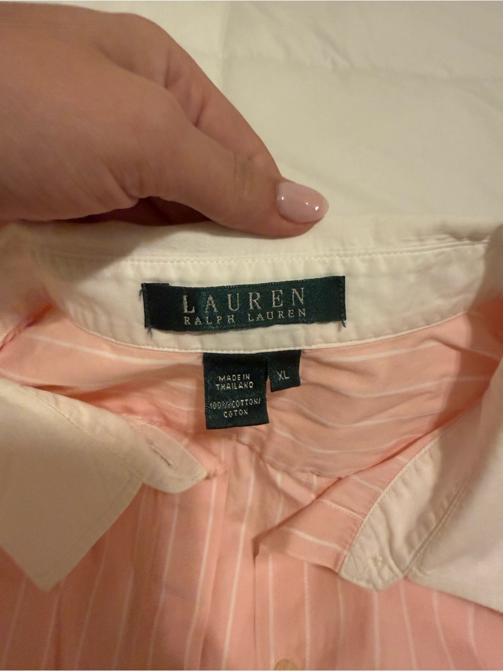 Ralph Lauren Pink Pinstripe Shirt with White Collar - Picture 3 of 3